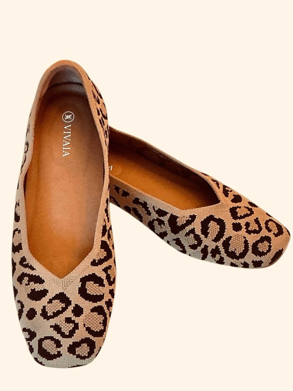 Vivaia Margot 2.0 Square-Toe V-Cut Flats Leopard Print Slip On Size EU 40/US 9